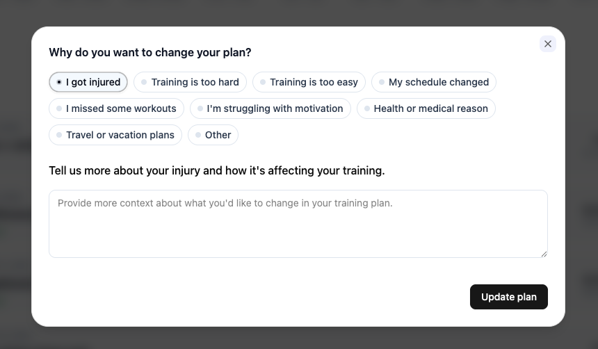 Update Training Plan modal improvements